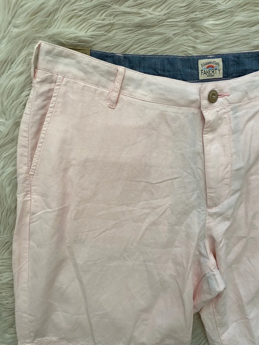 Faherty Malibu Linen Cotton Chino Shorts Lightweight Summer Pink Vacation 36
